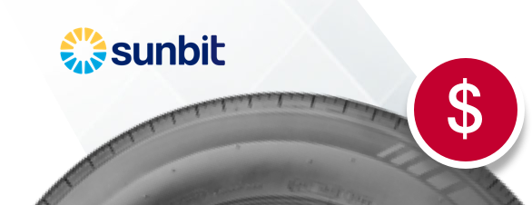 Sunbit logo next to tire with with dollar icon