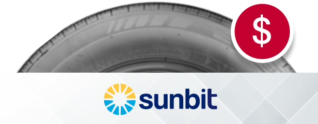 Sunbit logo next to tire with with dollar icon